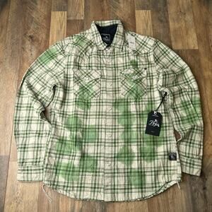 PRPS Multi Green Plaid Shirt Men's Medium Green Flannel Distressed NWT‎ 5684